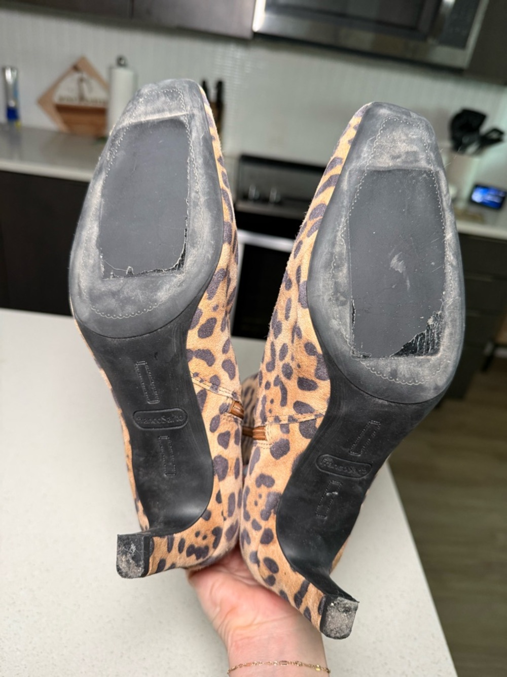 Franco Sarto Leopard Print Ankle Booties in Tan and Black - Picture 6 of 6